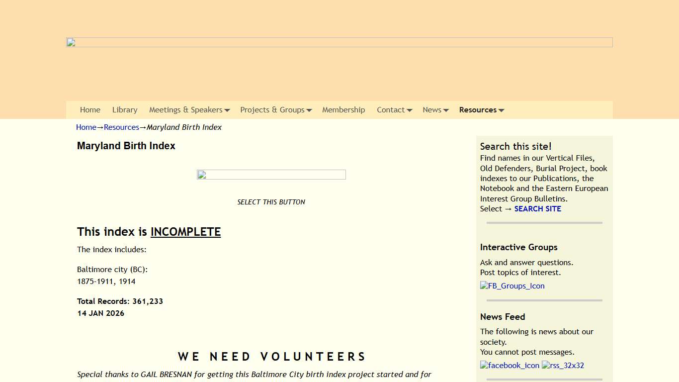 Maryland Birth Index -